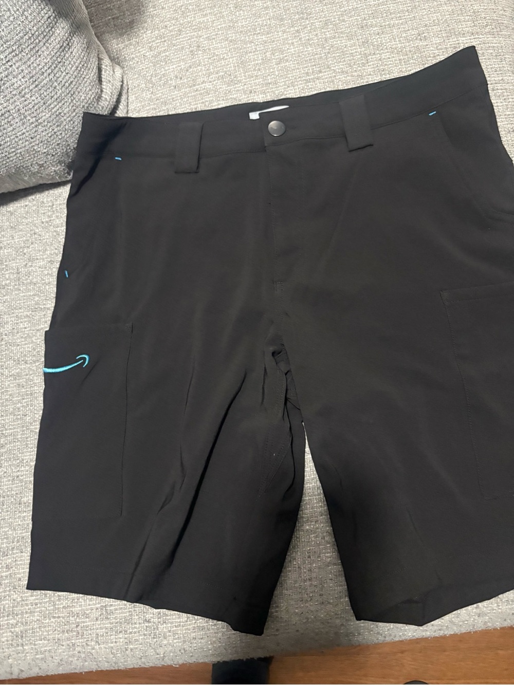 Amazon Men's Black Cargo Shorts with Teal Accent Stitching